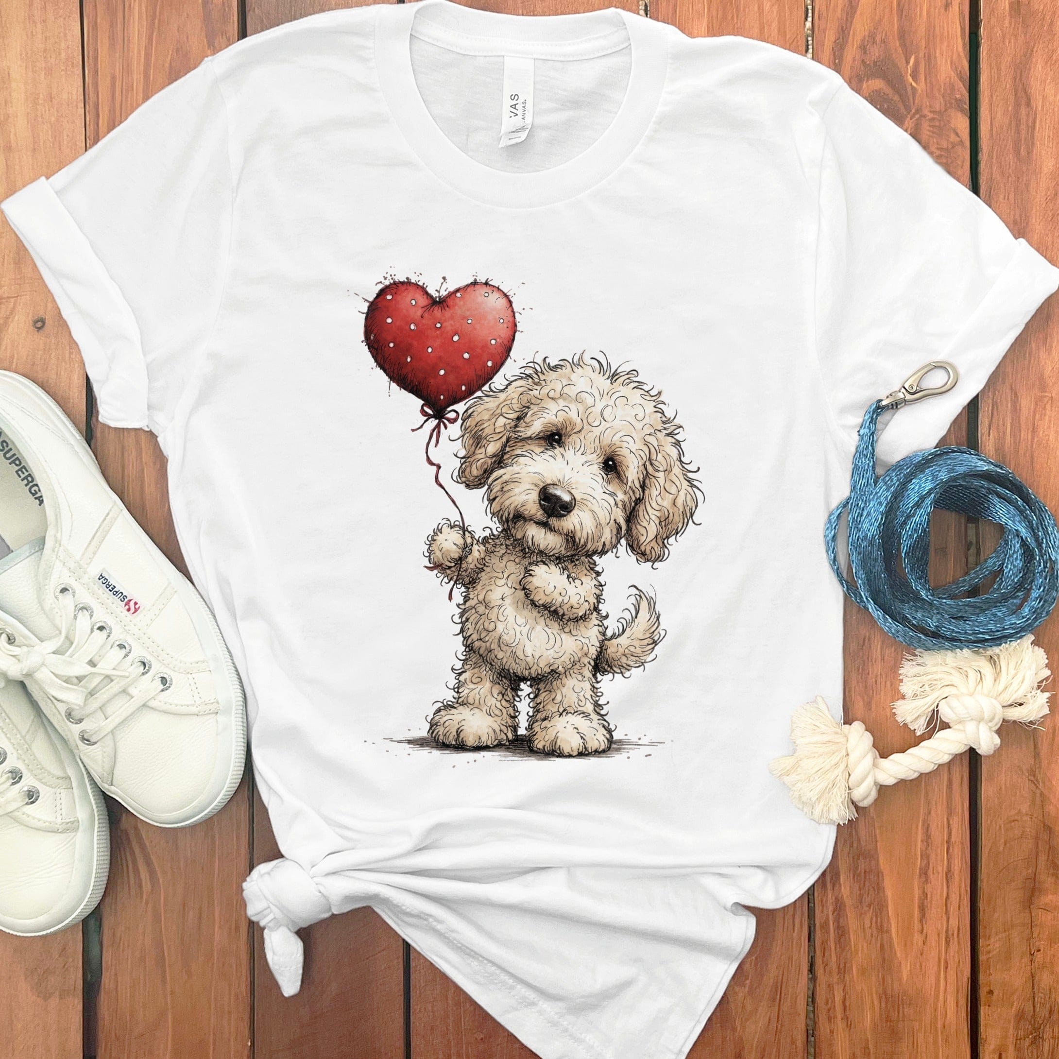 Cream Goldendoodle Heart T-Shirt in White / S by Puppy Jo
