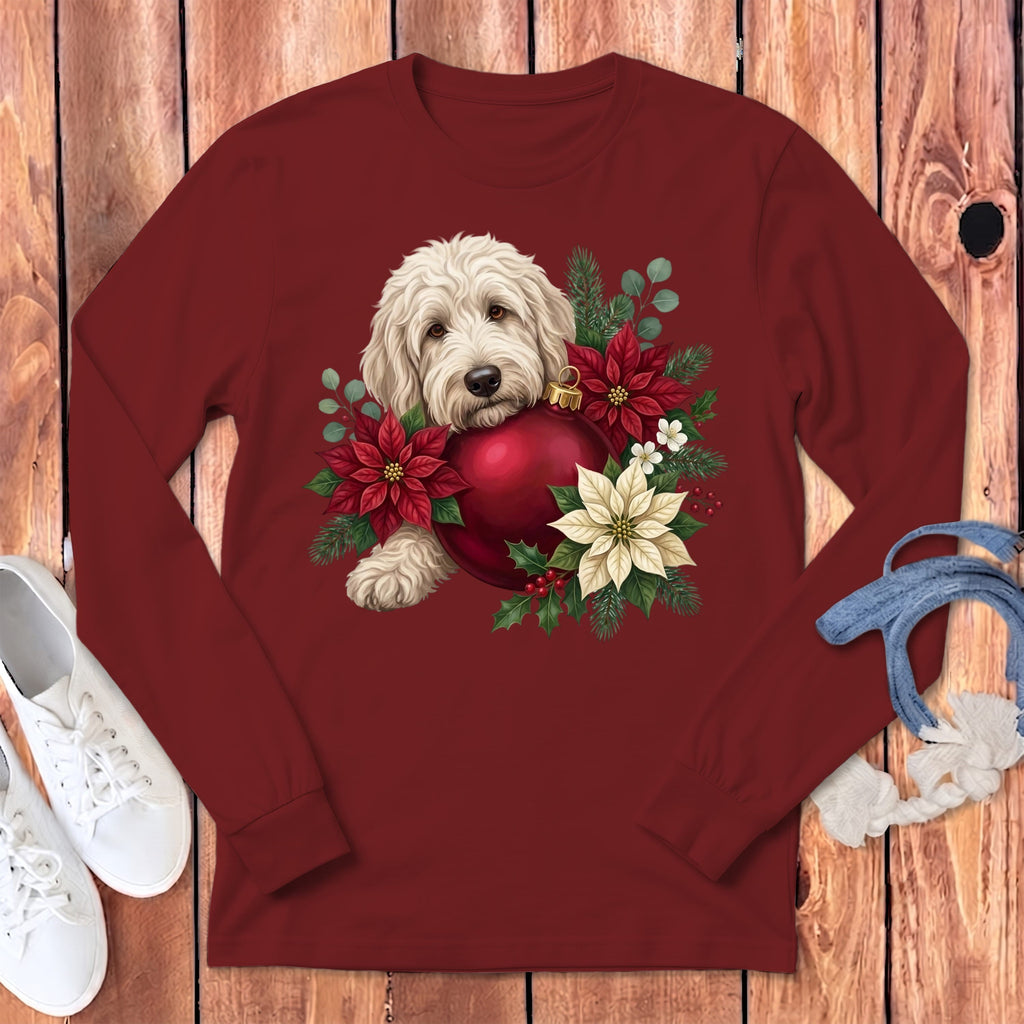Cream Goldendoodle Holiday Cheer Long Sleeve T-Shirt in Cardinal / S by Puppy Jo