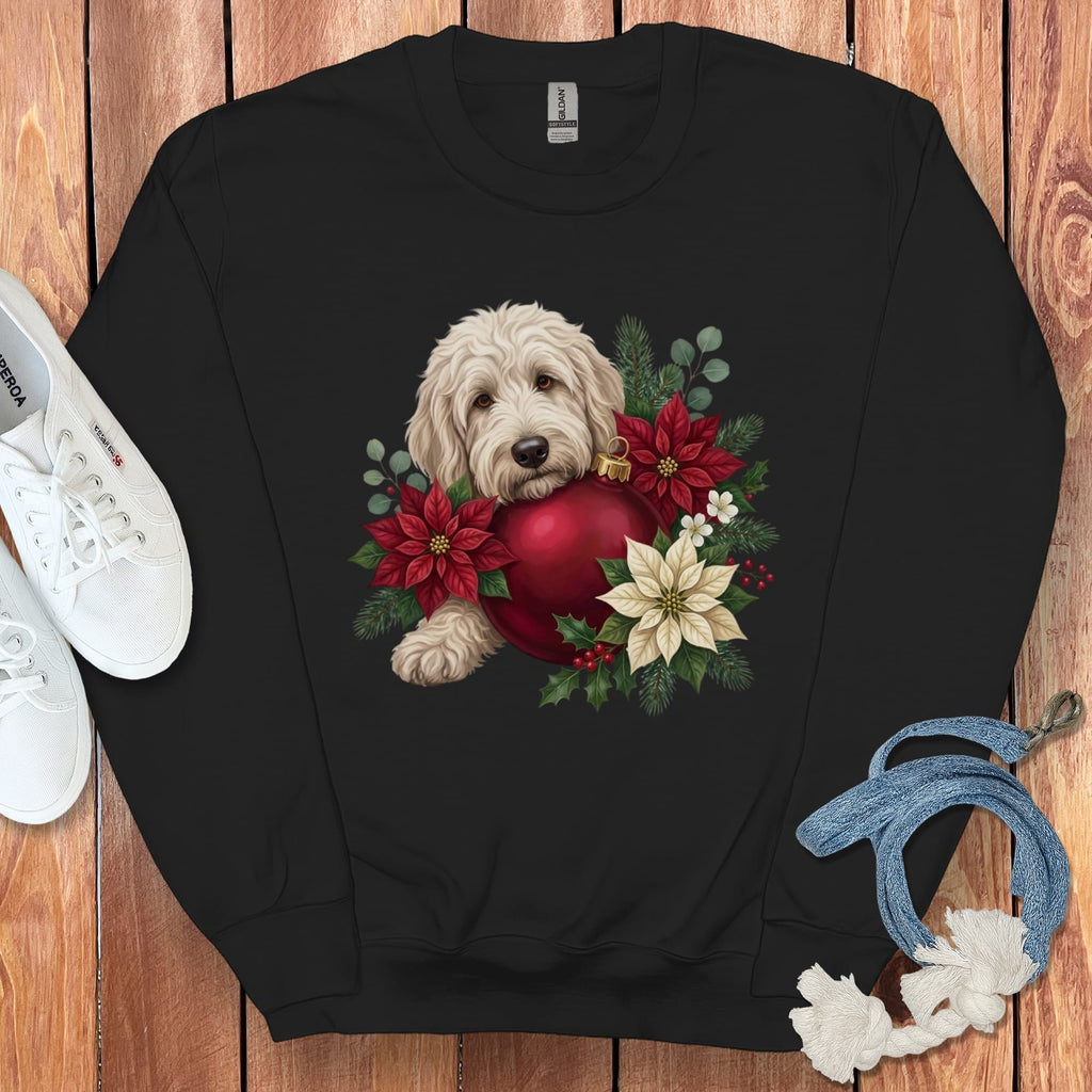 Cream Goldendoodle Holiday Cheer Sweatshirt in Black / S by Puppy Jo