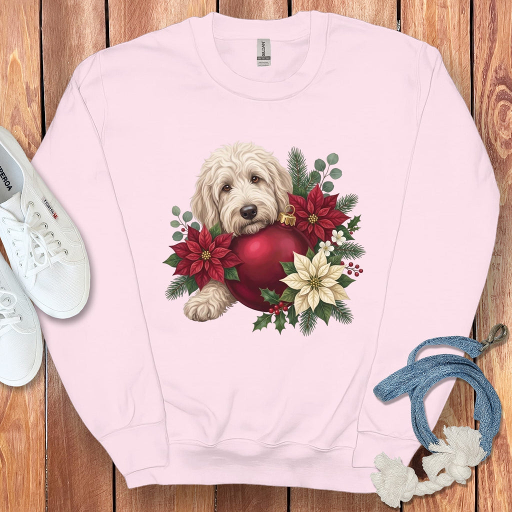 Cream Goldendoodle Holiday Cheer Sweatshirt in Light Pink / S by Puppy Jo