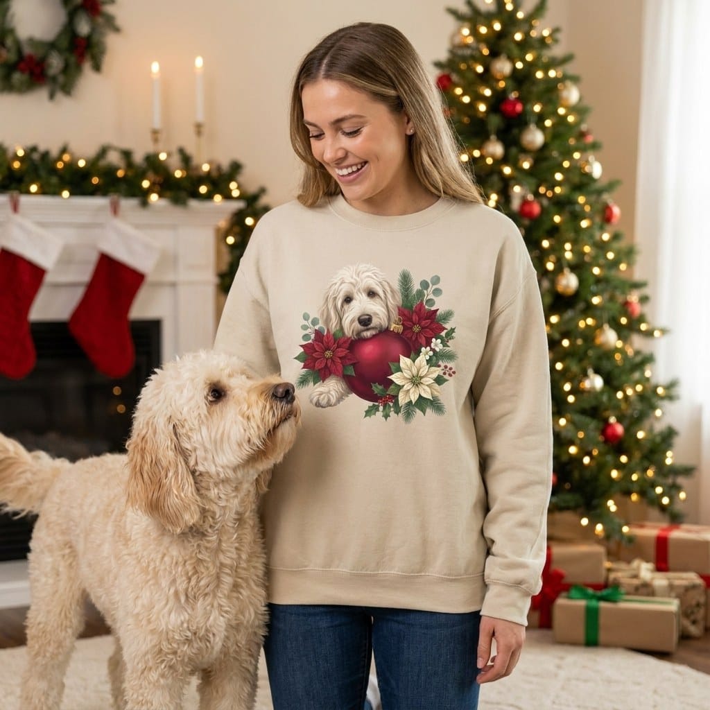 Cream Goldendoodle Holiday Cheer Sweatshirt in by Puppy Jo