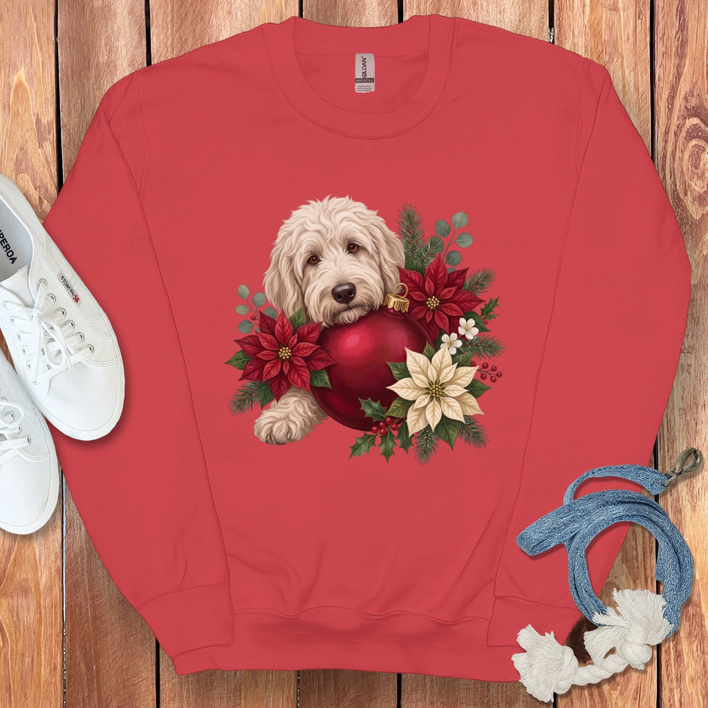 Cream Goldendoodle Holiday Cheer Sweatshirt in Red / S by Puppy Jo