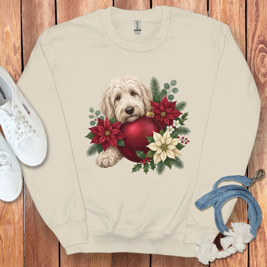 Cream Goldendoodle Holiday Cheer Sweatshirt in Sand / S by Puppy Jo