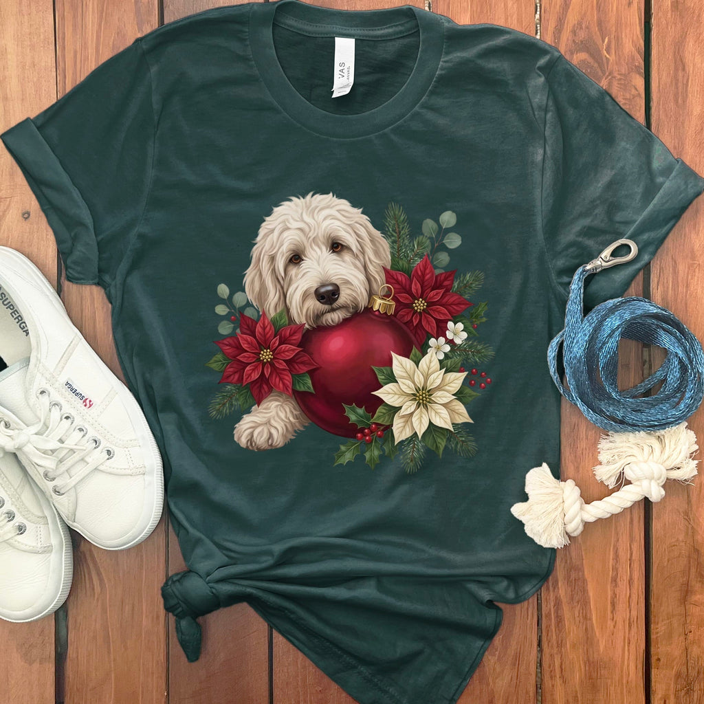 Cream Goldendoodle Holiday Cheer T-Shirt in Forest / S by Puppy Jo