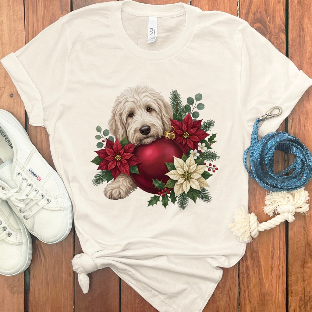 Cream Goldendoodle Holiday Cheer T-Shirt in Natural / S by Puppy Jo