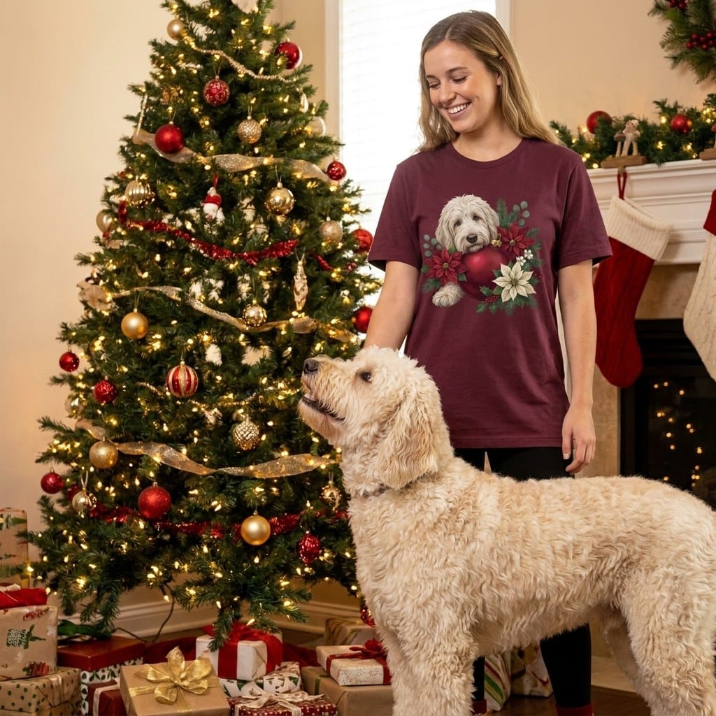 Cream Goldendoodle Holiday Cheer T-Shirt in by Puppy Jo