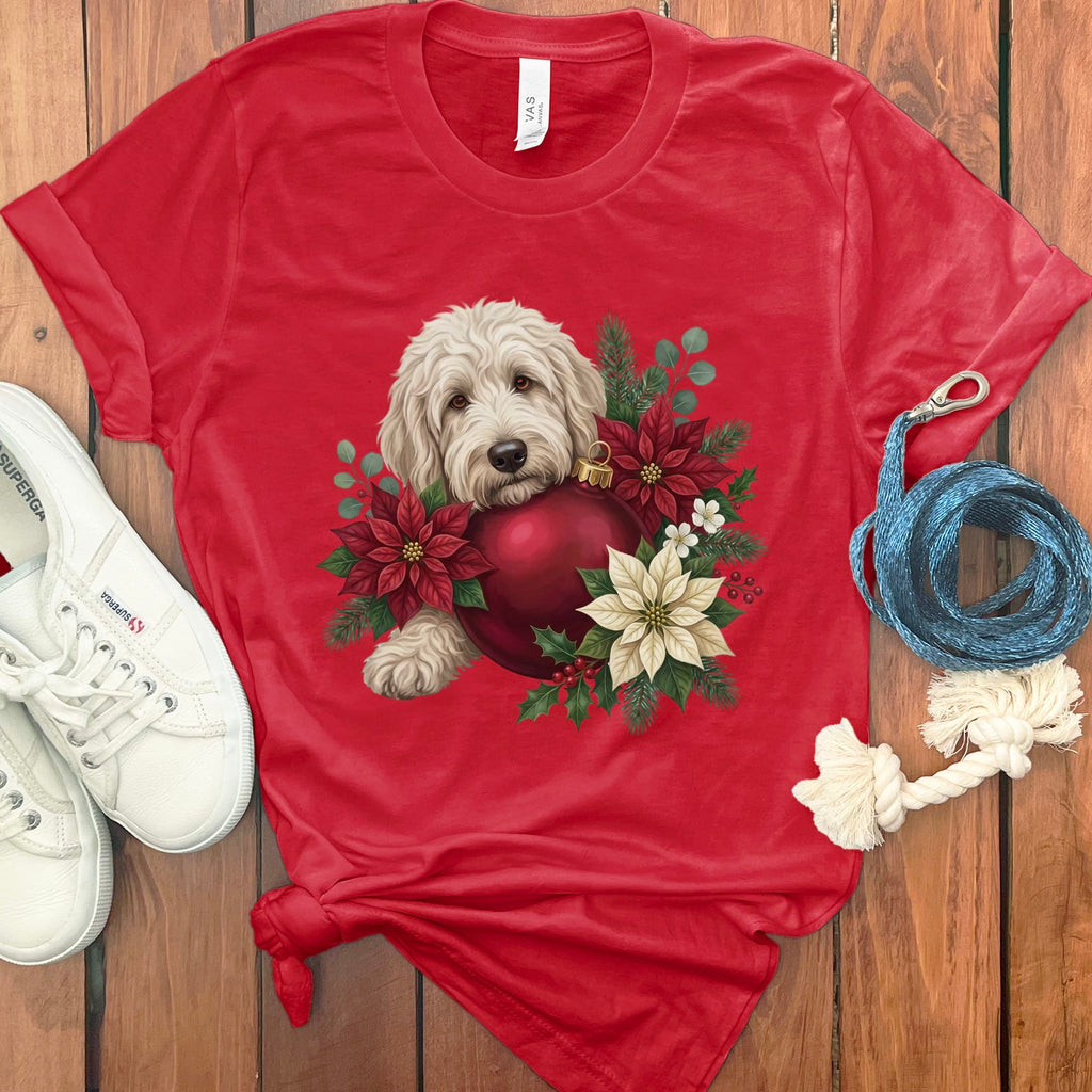 Cream Goldendoodle Holiday Cheer T-Shirt in Red / S by Puppy Jo