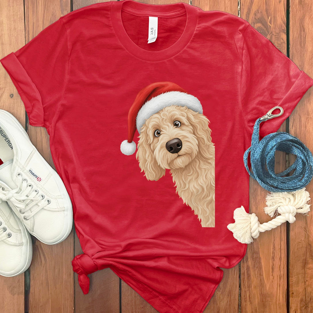 Cream Goldendoodle Holiday Santa T-Shirt in Red / S by Puppy Jo