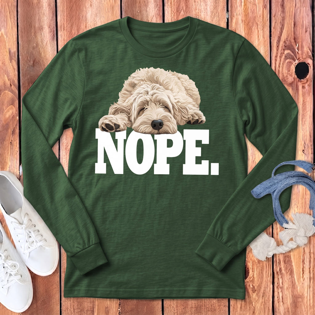 Cream Goldendoodle Labradoodle Nope Signature Long Sleeve T-Shirt in Heather Forest / S by Puppy Jo
