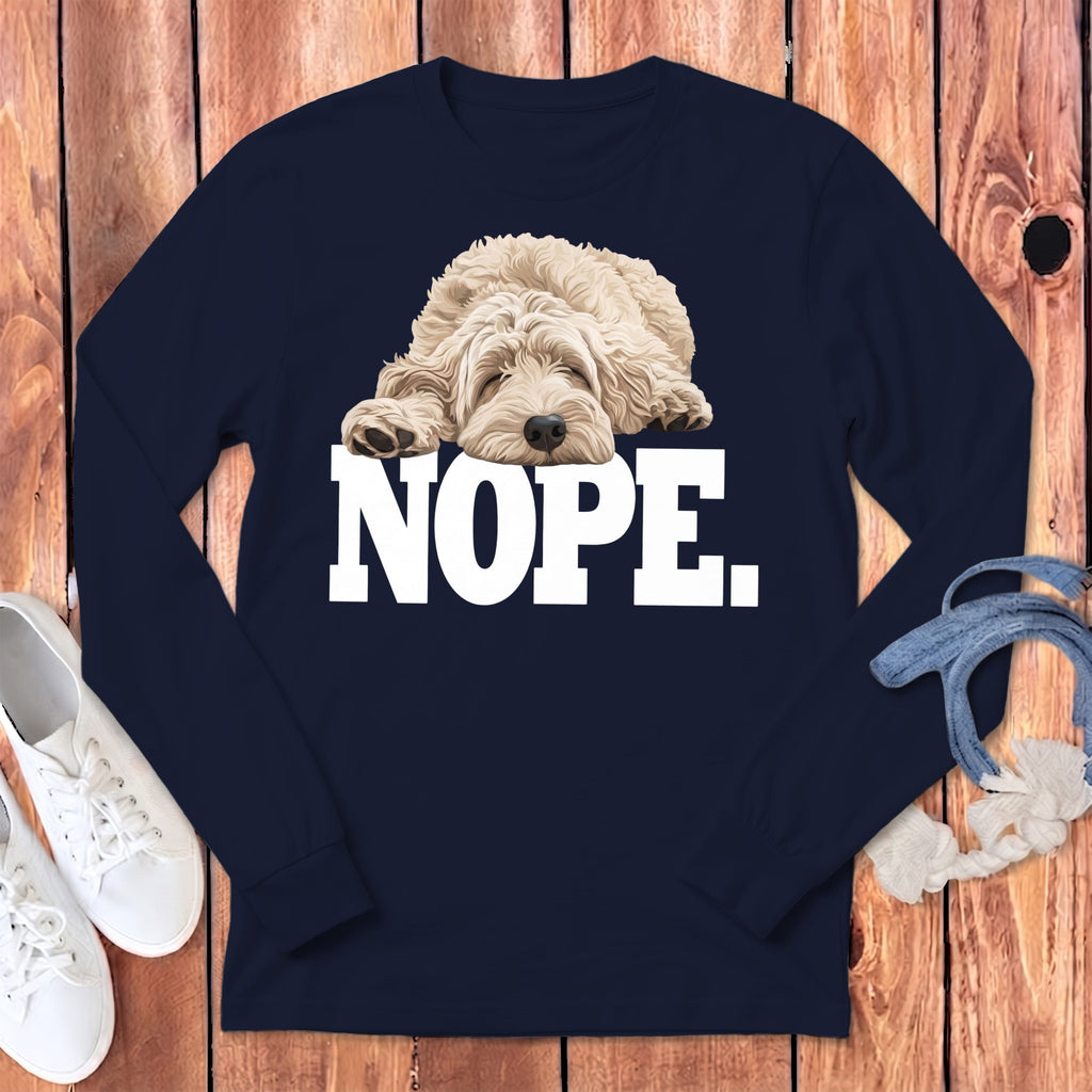 Cream Goldendoodle Labradoodle Nope Signature Long Sleeve T-Shirt in Navy / S by Puppy Jo