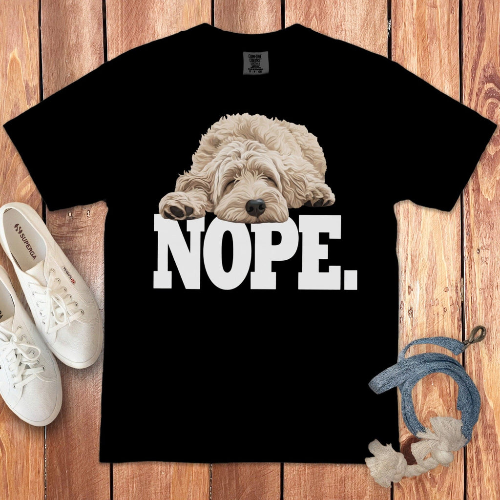 Cream Goldendoodle Labradoodle Nope Signature T-Shirt in Black / S by Puppy Jo