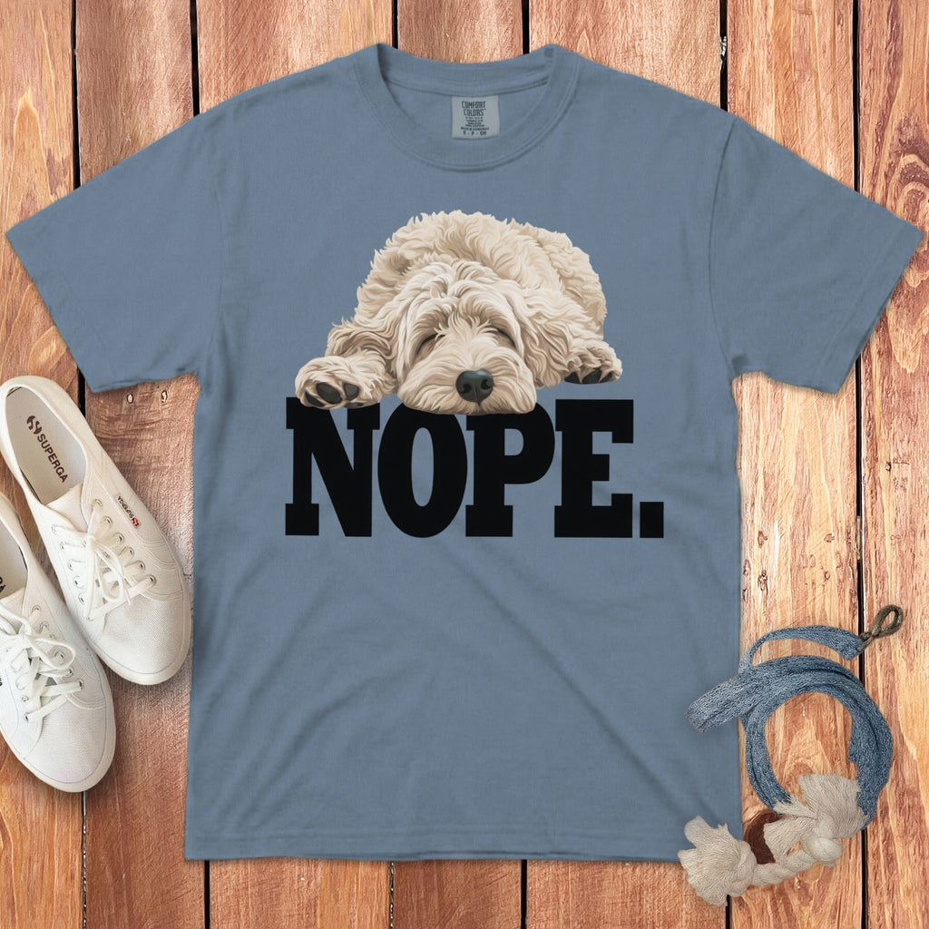 Cream Goldendoodle Labradoodle Nope Signature T-Shirt in Blue Jean / S by Puppy Jo