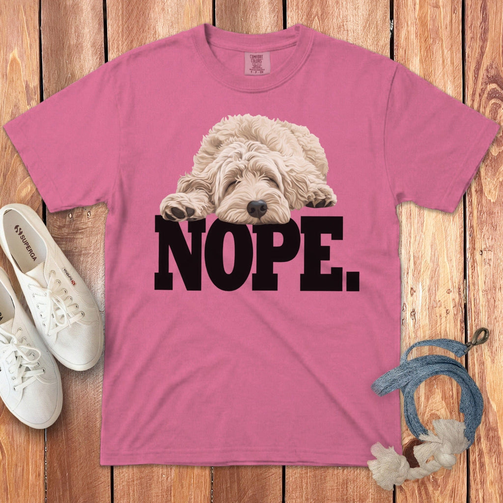 Cream Goldendoodle Labradoodle Nope Signature T-Shirt in Crunchberry / S by Puppy Jo