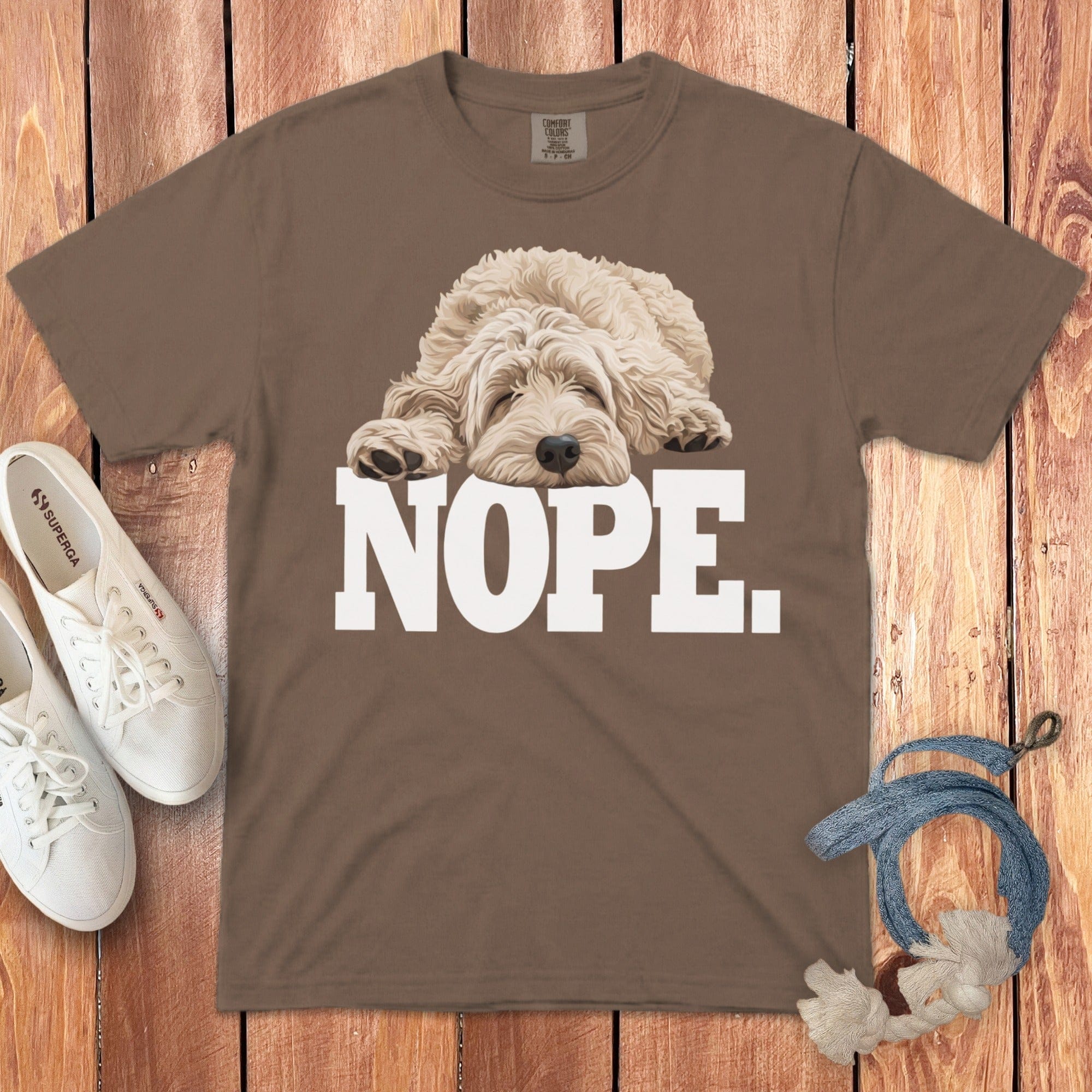 Cream Goldendoodle Labradoodle Nope Signature T-Shirt in Espresso / S by Puppy Jo