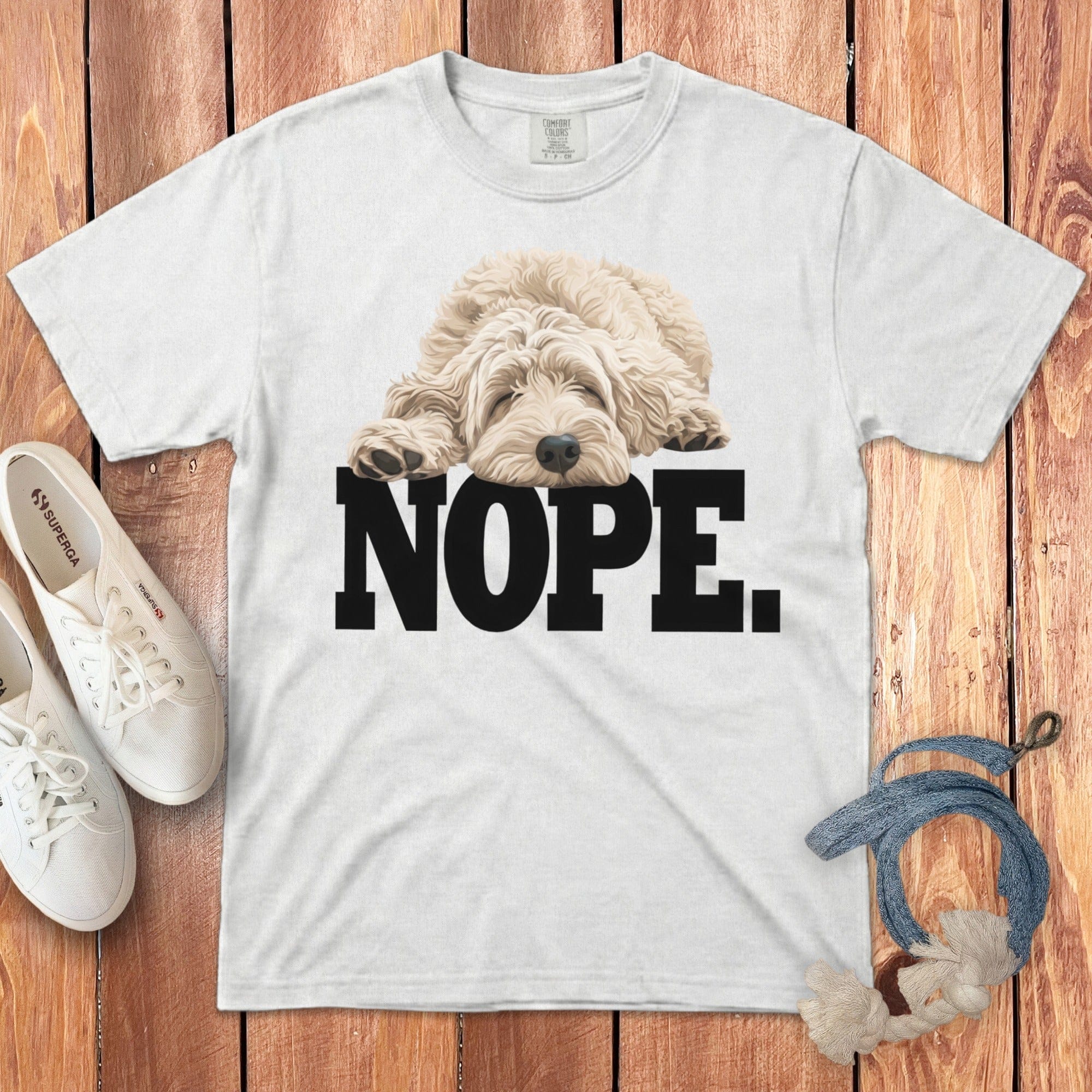 Cream Goldendoodle Labradoodle Nope Signature T-Shirt in White / S by Puppy Jo
