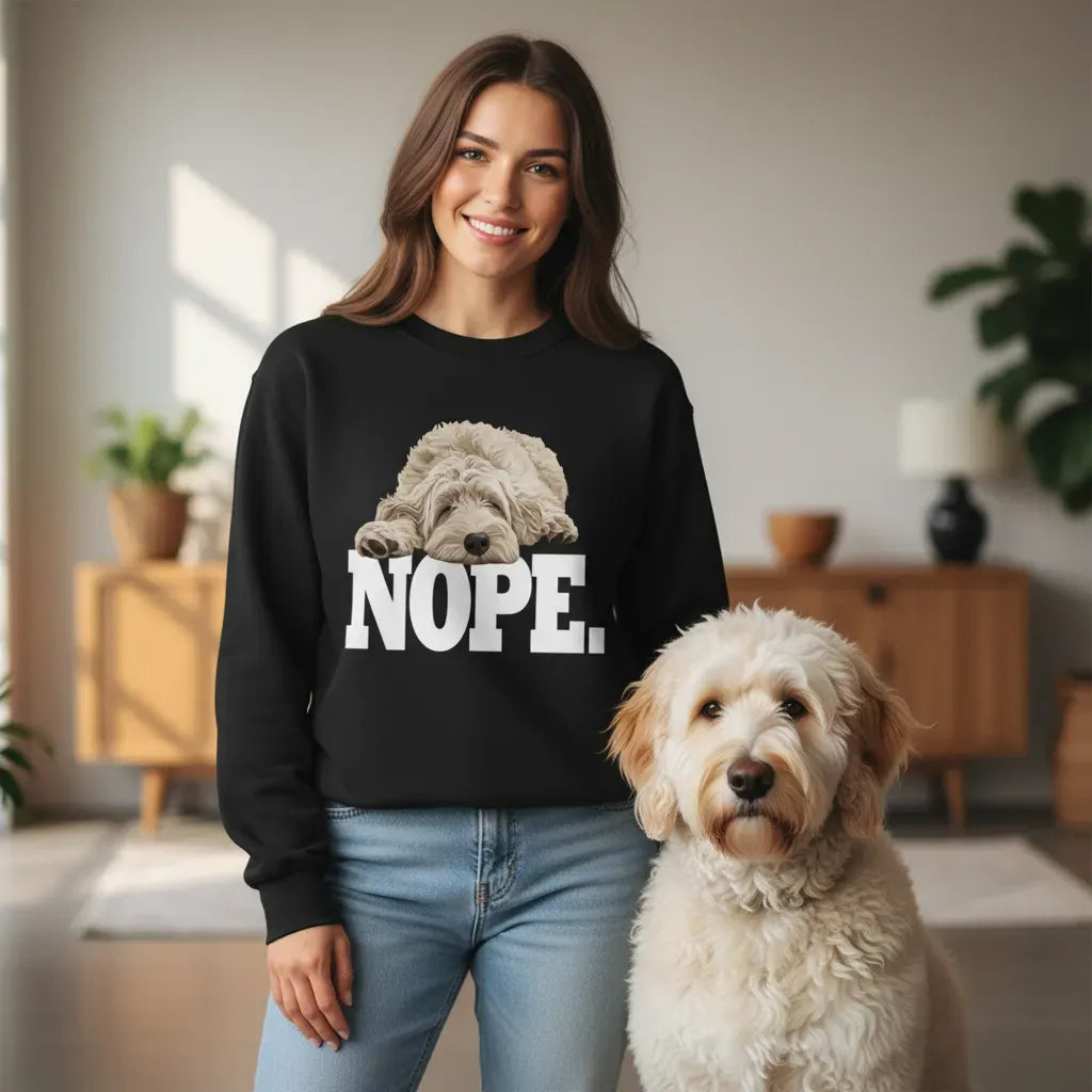 Cream Goldendoodle Labradoodle Nope Sweatshirt in by Puppy Jo