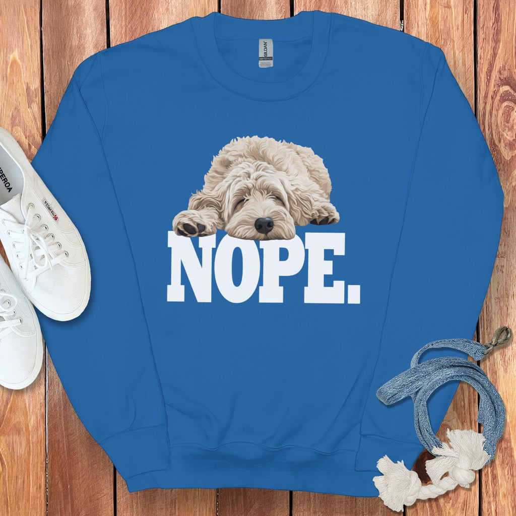 Cream Goldendoodle Labradoodle Nope Sweatshirt in Royal / S by Puppy Jo