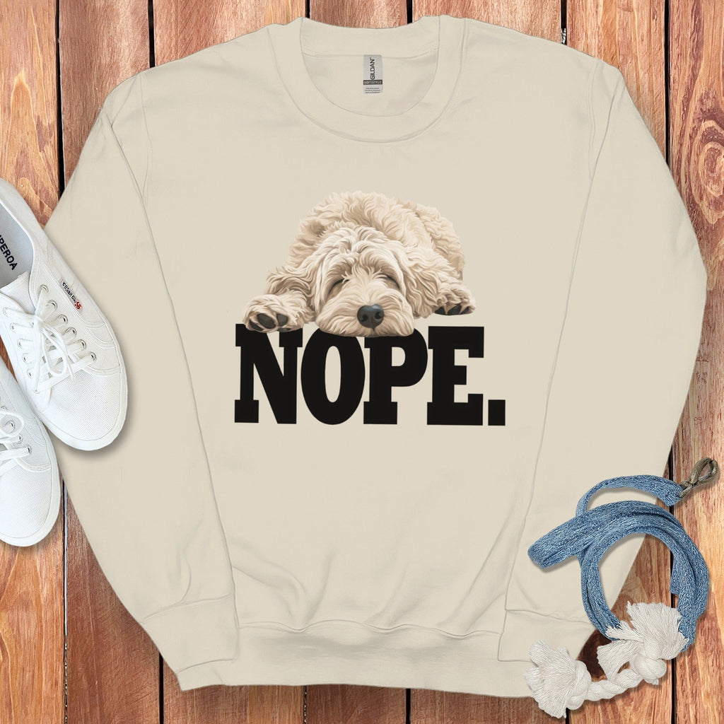 Cream Goldendoodle Labradoodle Nope Sweatshirt in Sand / S by Puppy Jo