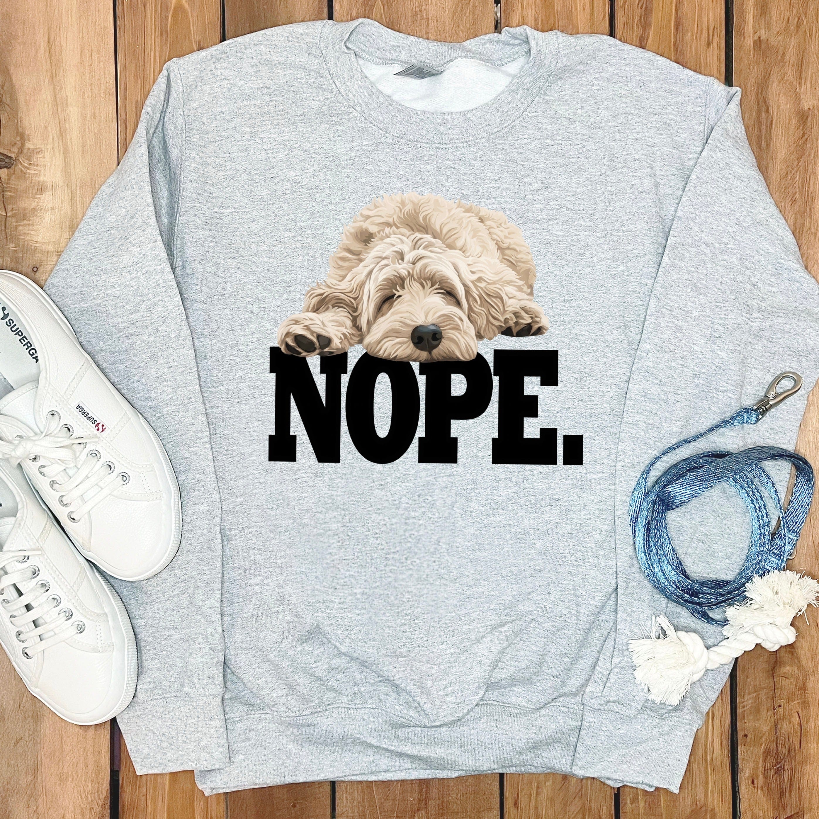 Cream Goldendoodle Labradoodle Nope Sweatshirt in Sport Grey / S by Puppy Jo