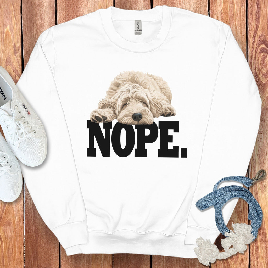 Cream Goldendoodle Labradoodle Nope Sweatshirt in White / S by Puppy Jo