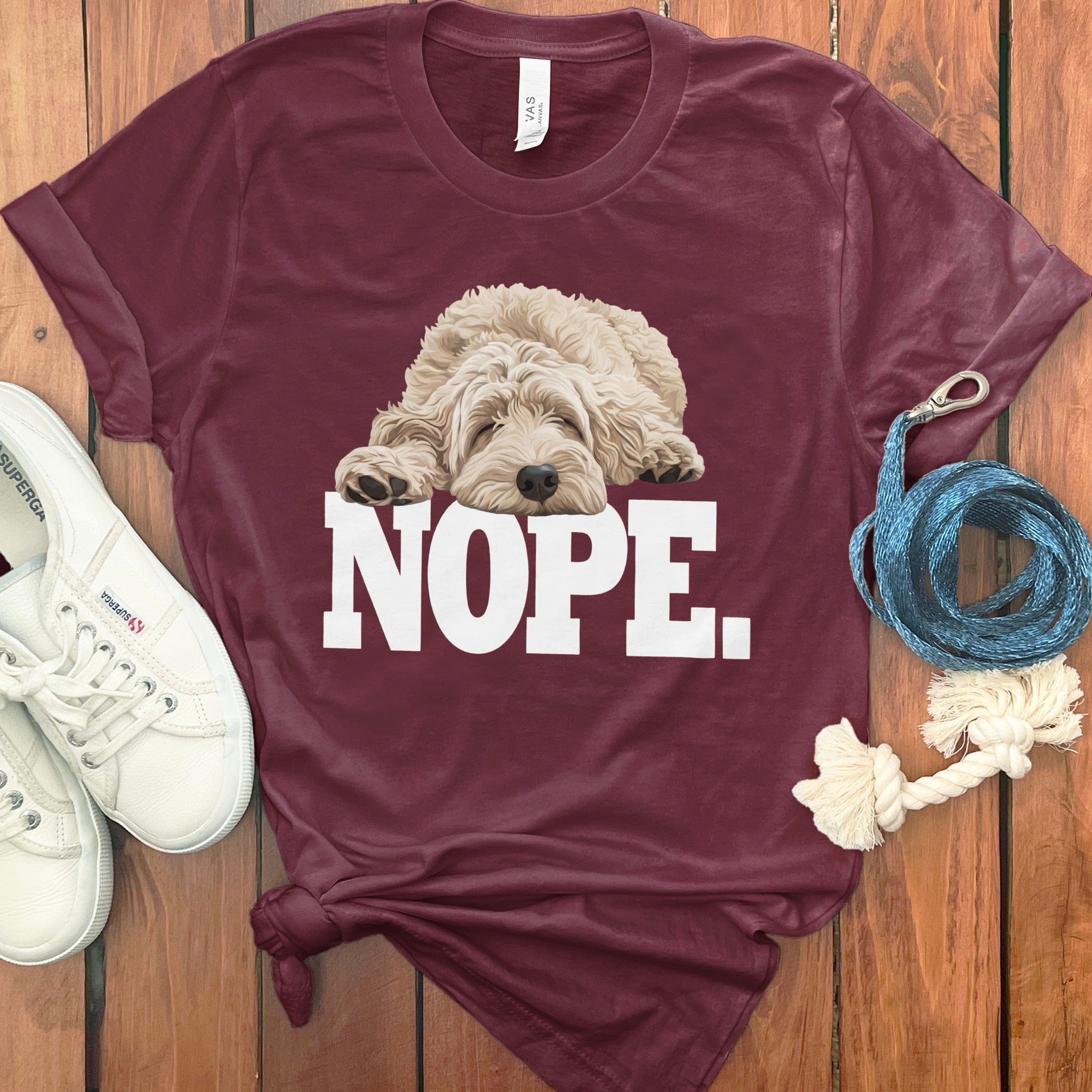 Cream Goldendoodle Labradoodle Nope T-Shirt in Maroon / S by Puppy Jo