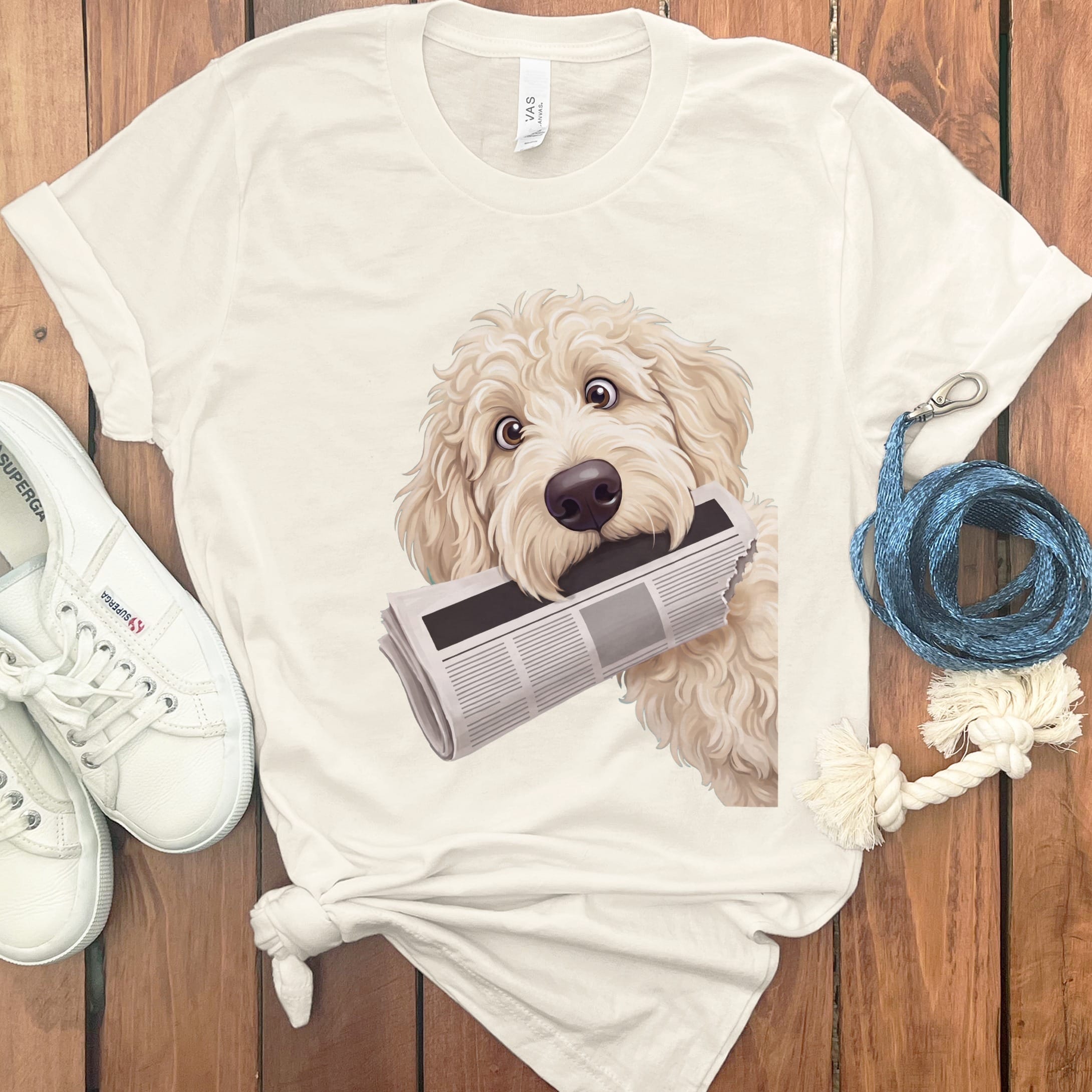 Cream Goldendoodle Newspaper T-Shirt in Natural / S by Puppy Jo