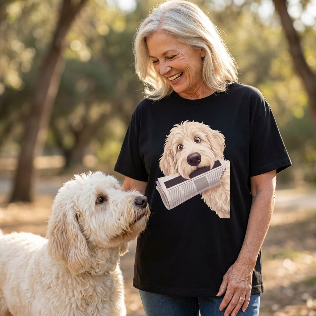 Cream Goldendoodle Newspaper T-Shirt in by Puppy Jo