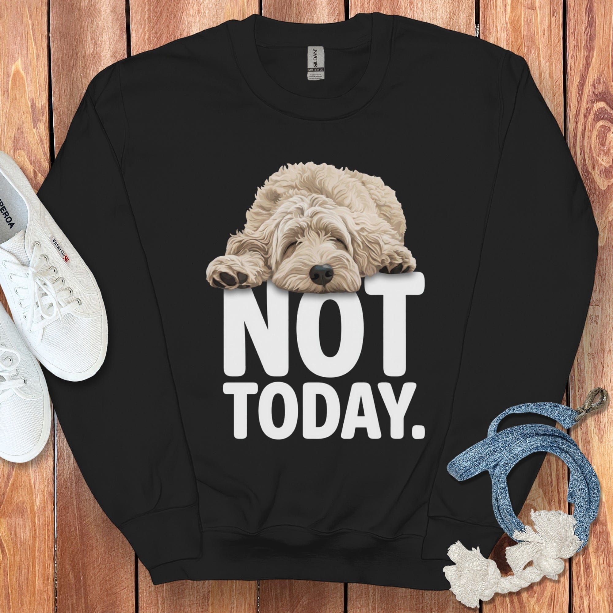 Cream Goldendoodle Not Today Sweatshirt in Black / S by Puppy Jo