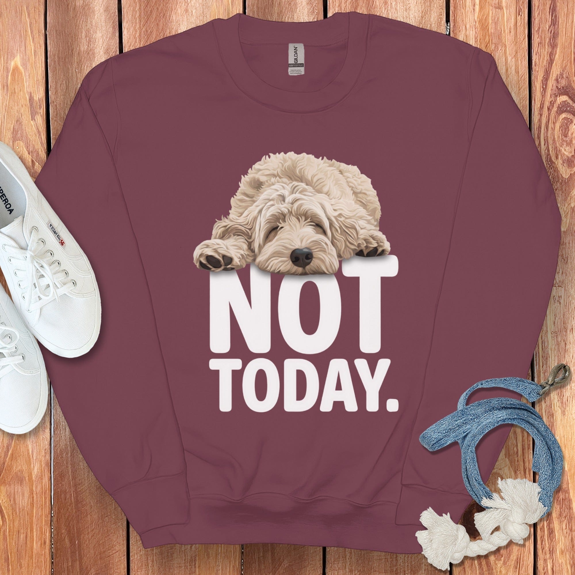 Cream Goldendoodle Not Today Sweatshirt in Maroon / S by Puppy Jo