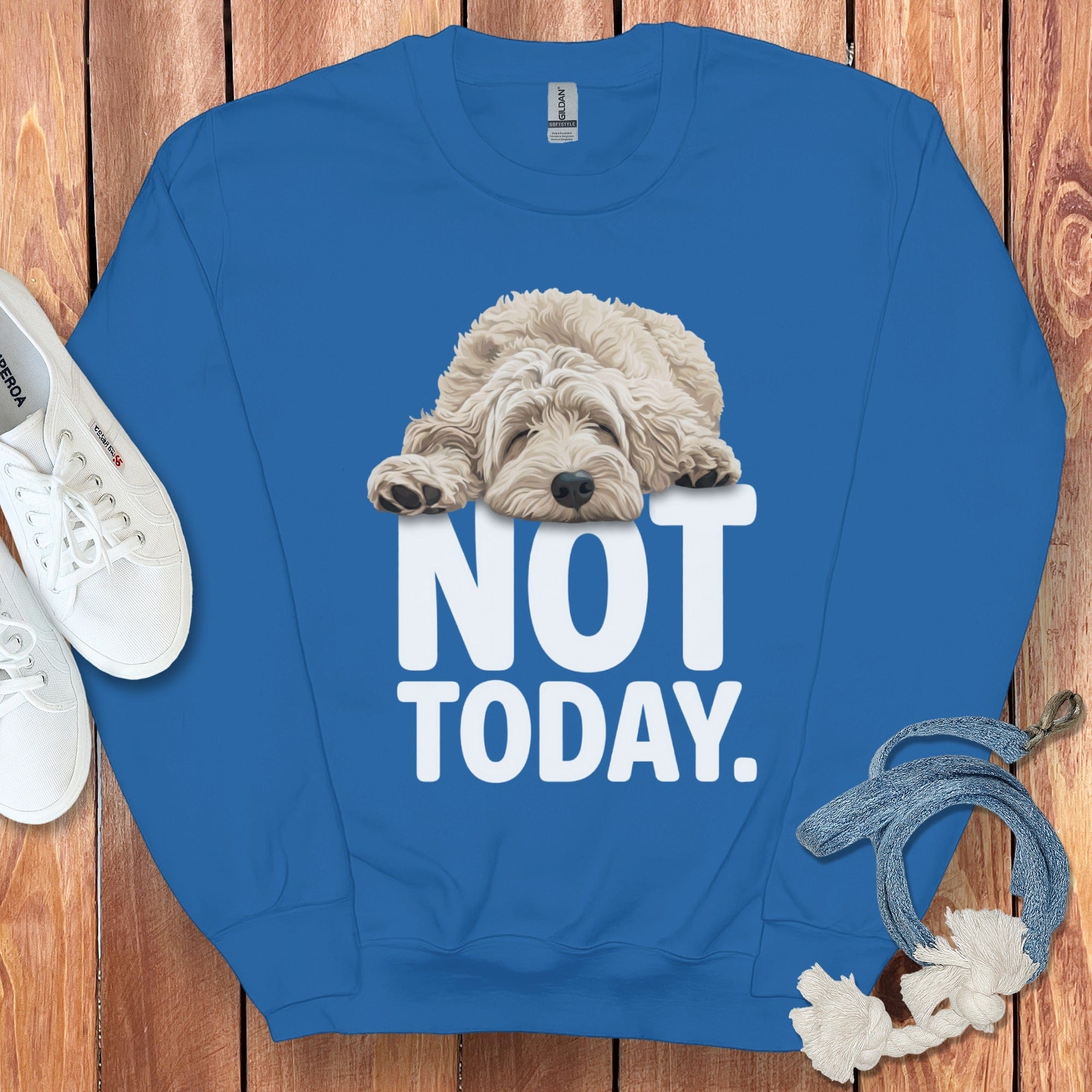 Cream Goldendoodle Not Today Sweatshirt in Royal / S by Puppy Jo