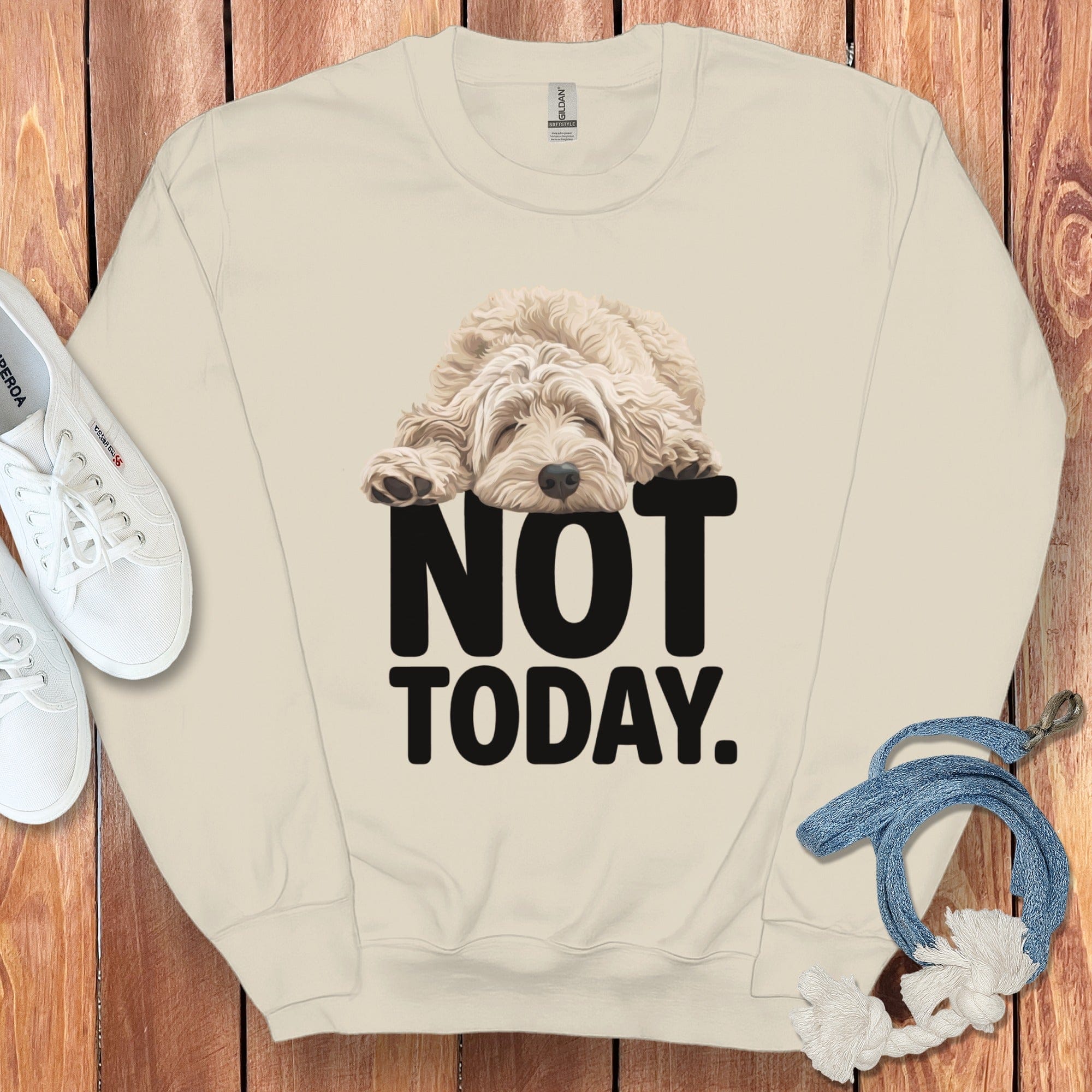Cream Goldendoodle Not Today Sweatshirt in Sand / S by Puppy Jo