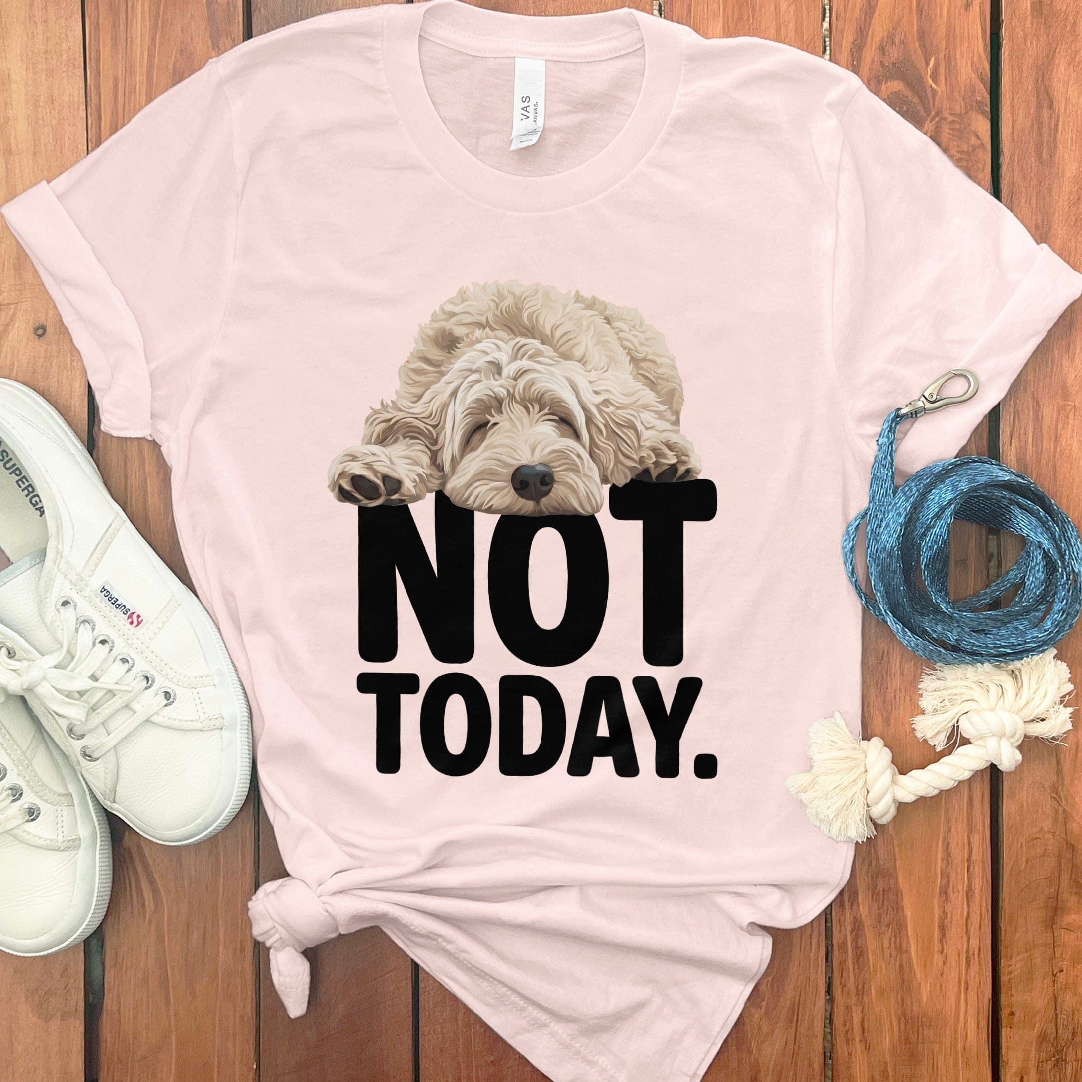 Cream Goldendoodle Not Today T-Shirt in Soft Pink / S by Puppy Jo