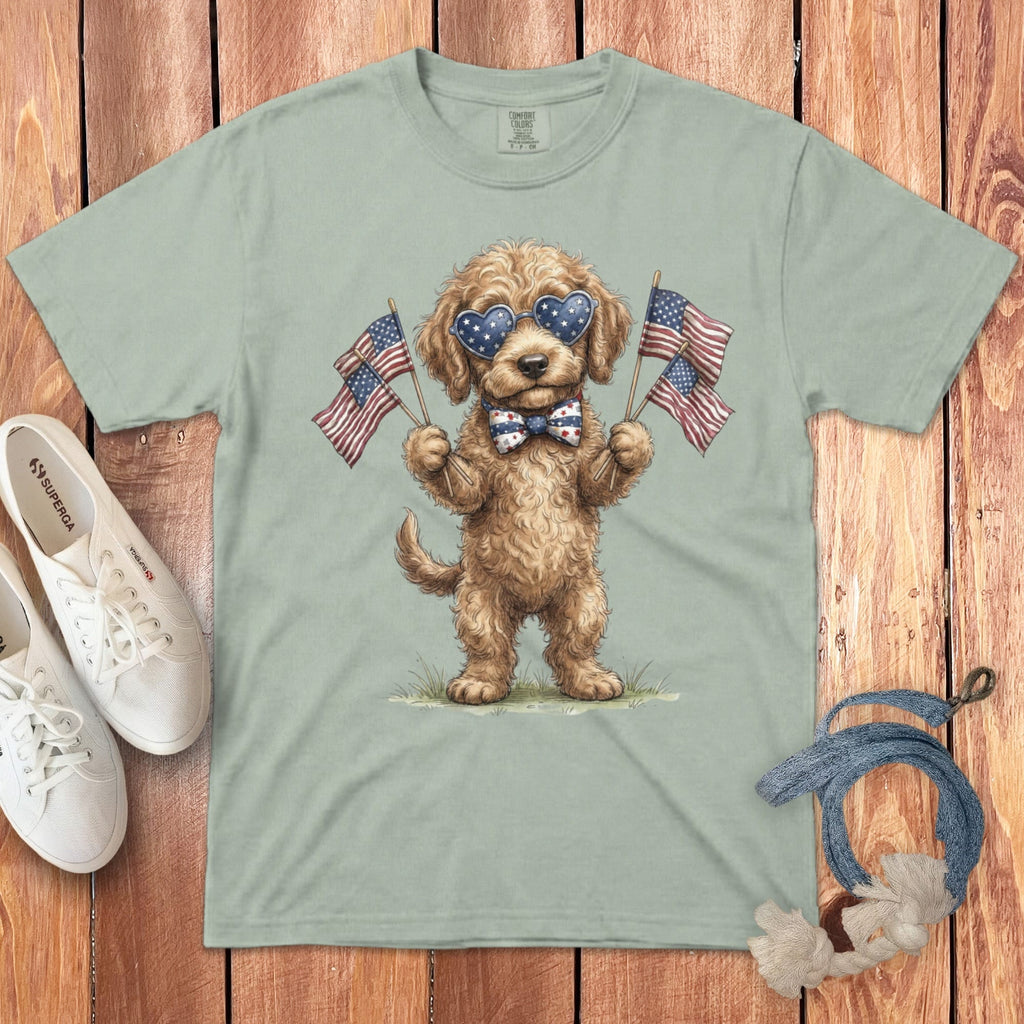 Cream Goldendoodle Patriotic Celebration Signature T-shirt in Bay / S by Puppy Jo