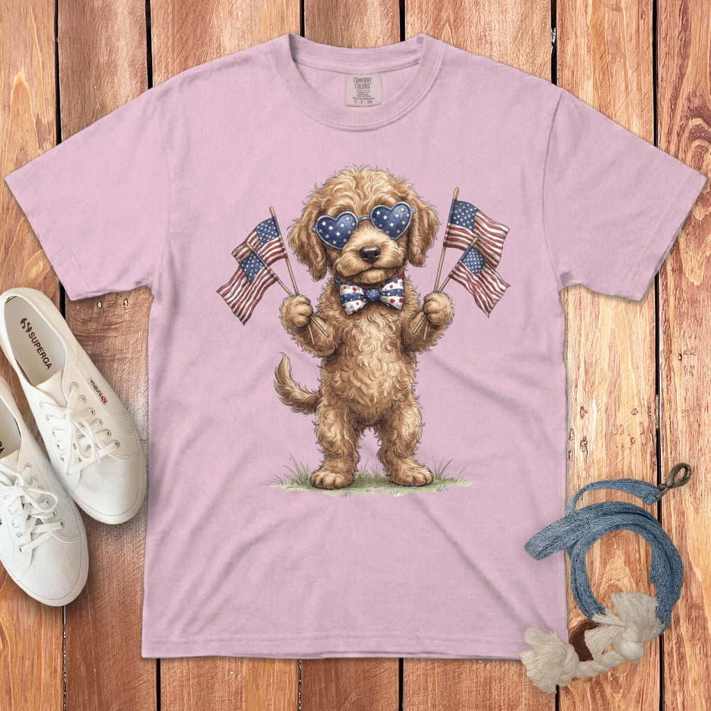Cream Goldendoodle Patriotic Celebration Signature T-shirt in Blossom / S by Puppy Jo