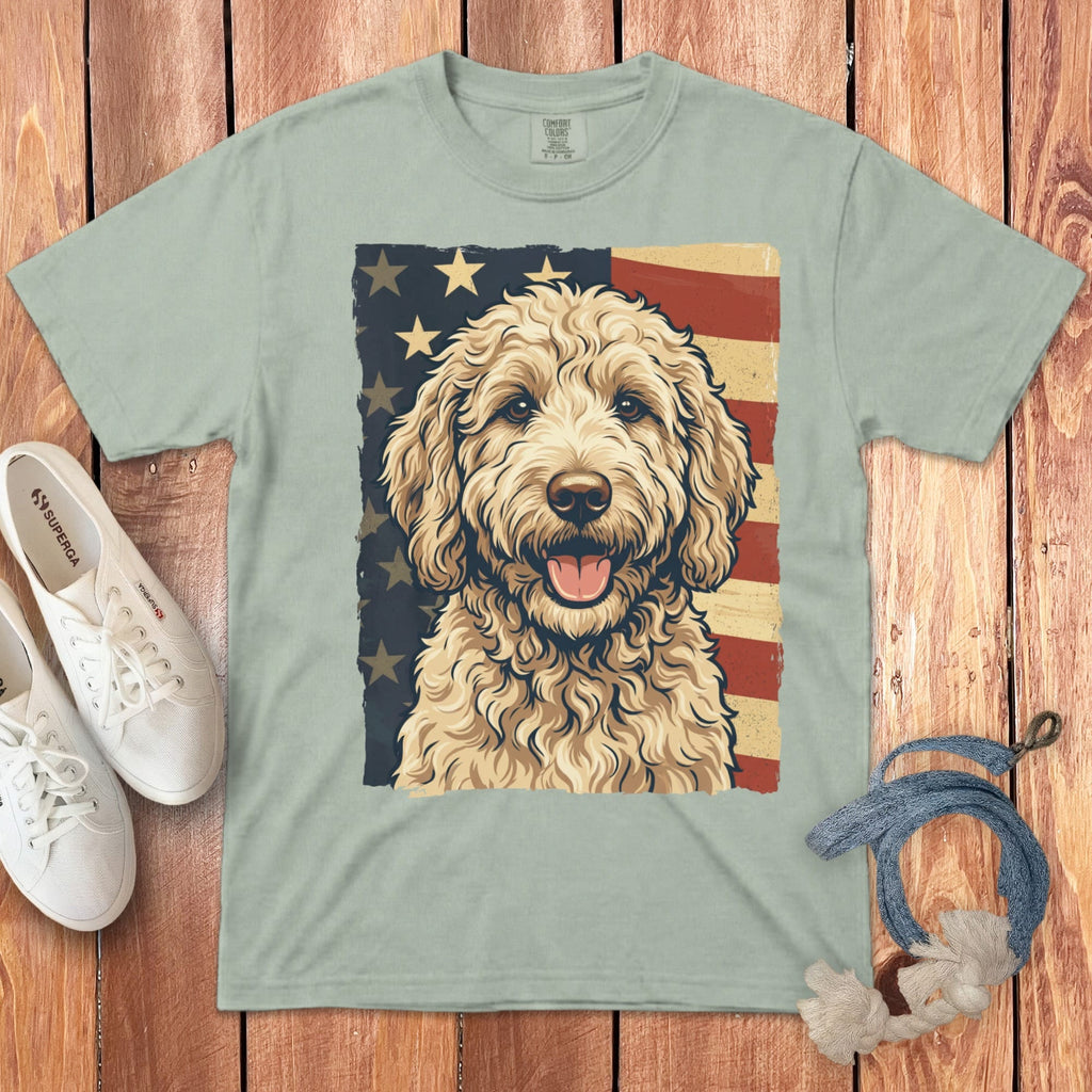 Cream Goldendoodle Patriotic Signature T-Shirt in Bay / S by Puppy Jo