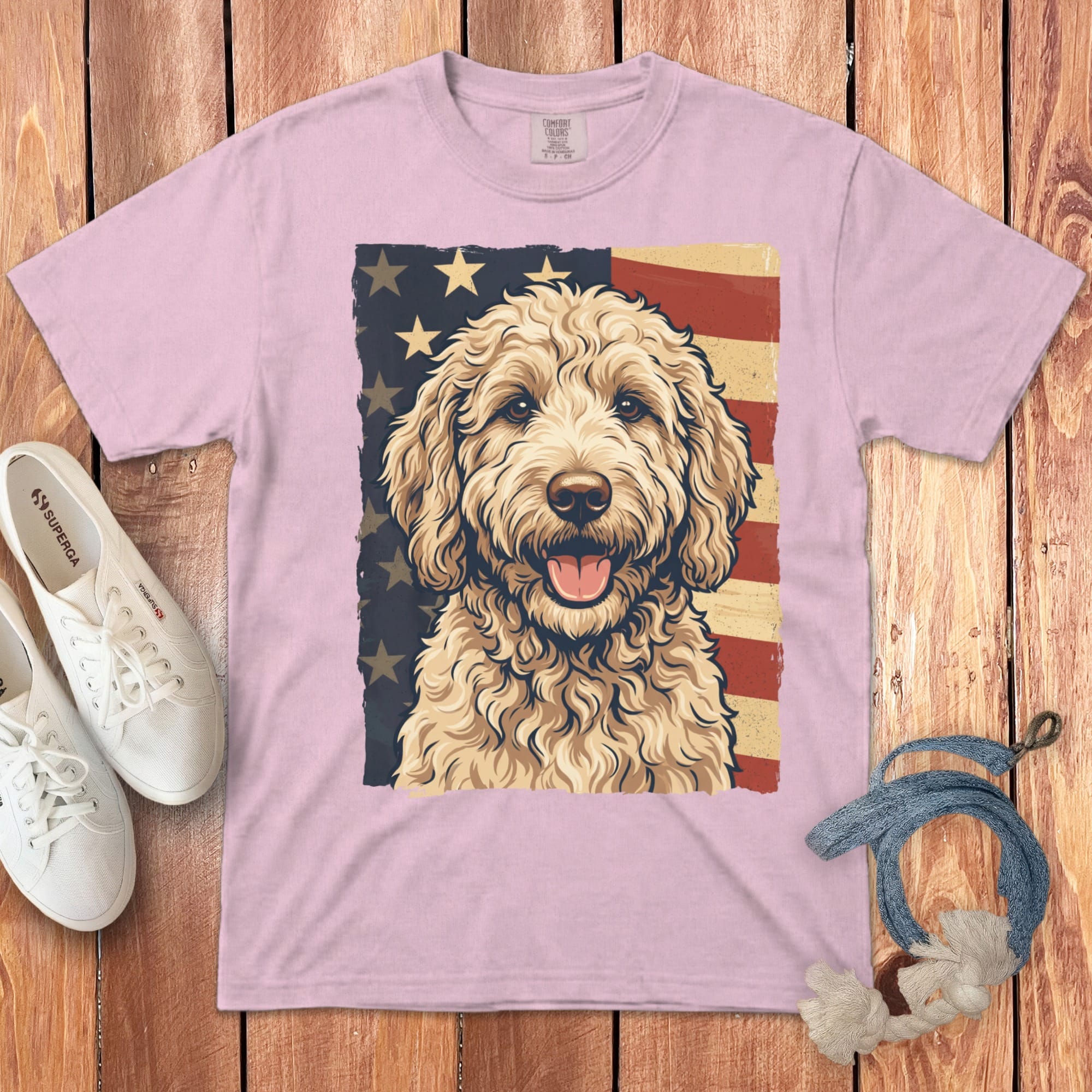 Cream Goldendoodle Patriotic Signature T-Shirt in Blossom / S by Puppy Jo