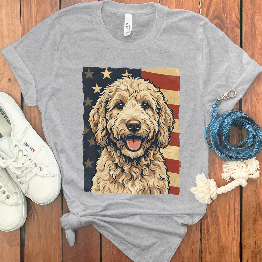 Cream Goldendoodle Patriotic T-Shirt in Athletic Heather / S by Puppy Jo