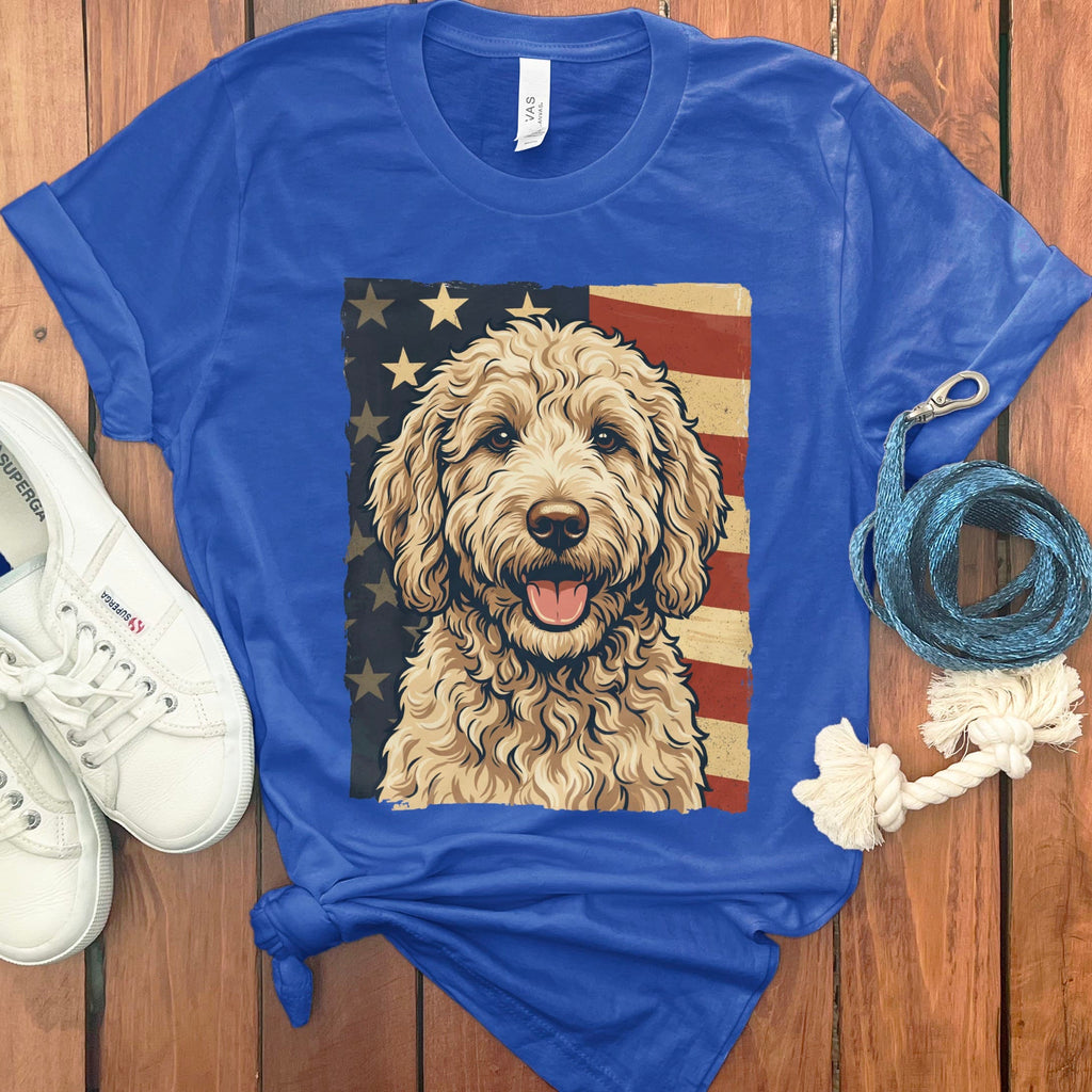 Cream Goldendoodle Patriotic T-Shirt in True Royal / S by Puppy Jo