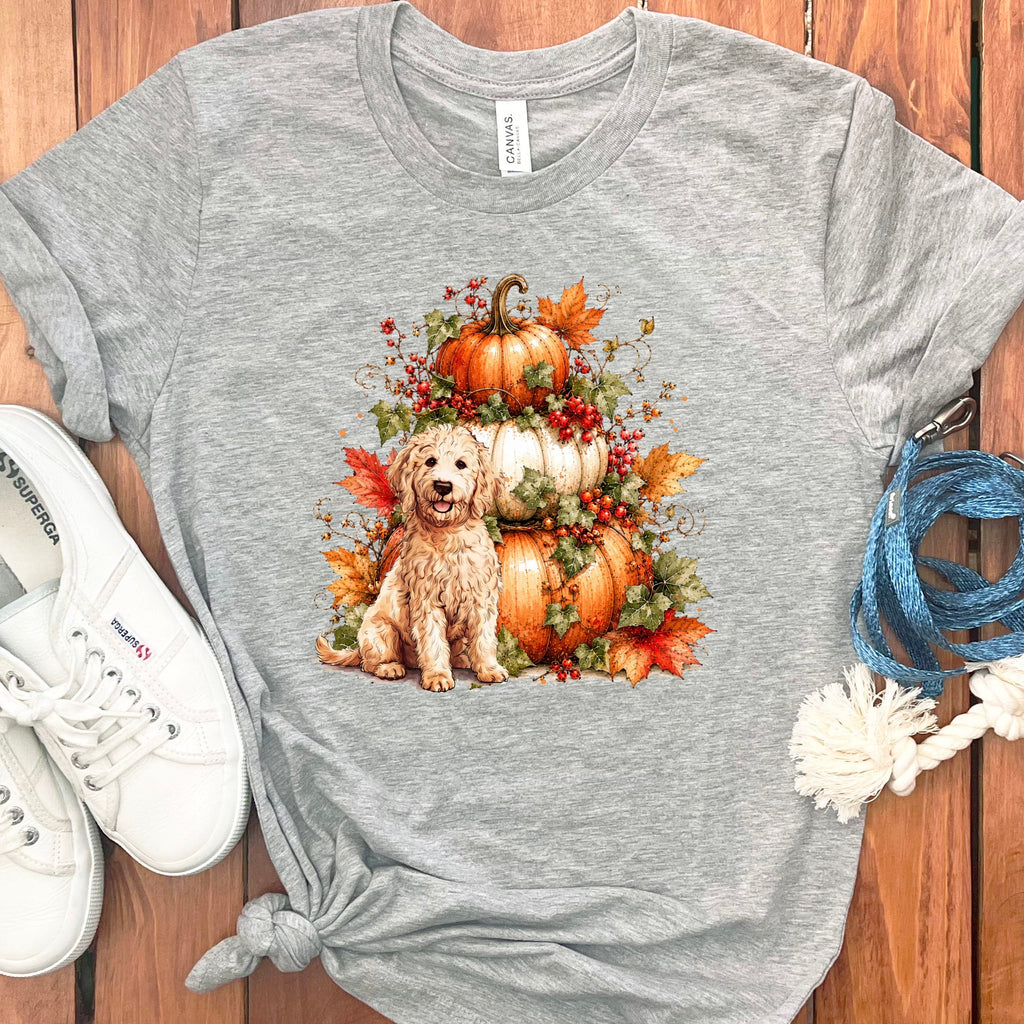 Cream Goldendoodle Pumpkin Ivy T-Shirt in Athletic Heather / S by Puppy Jo