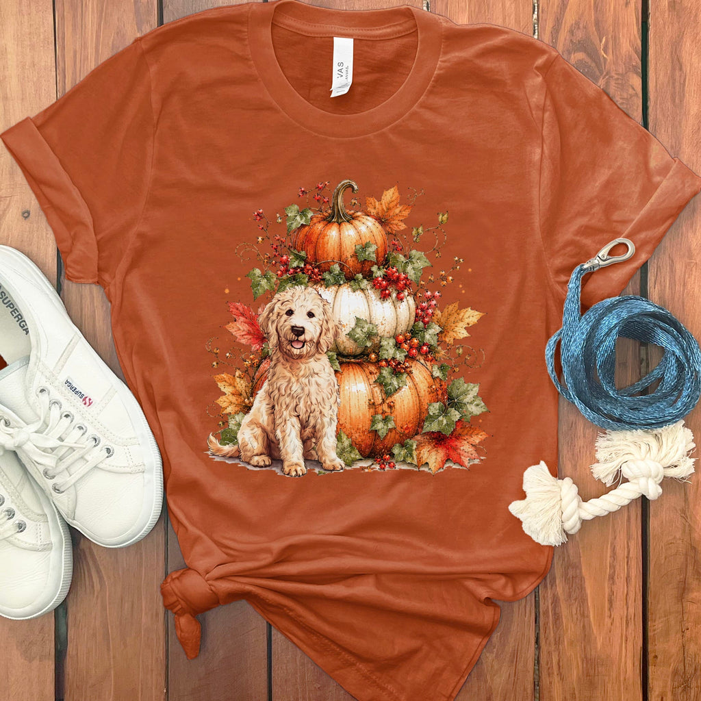 Cream Goldendoodle Pumpkin Ivy T-Shirt in Autumn / S by Puppy Jo