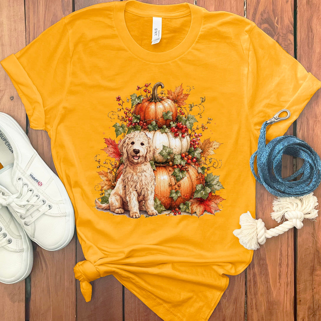 Cream Goldendoodle Pumpkin Ivy T-Shirt in Gold / S by Puppy Jo