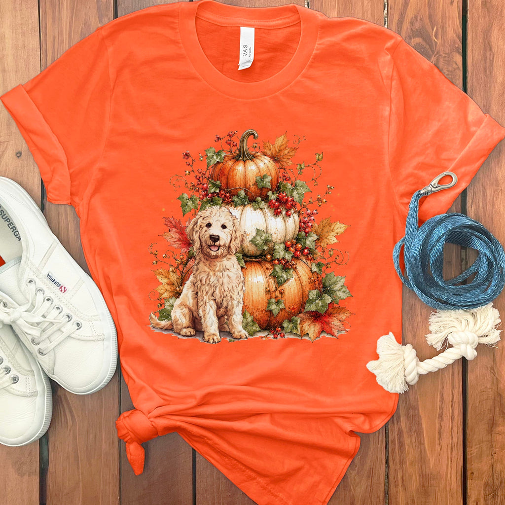 Cream Goldendoodle Pumpkin Ivy T-Shirt in Orange / S by Puppy Jo