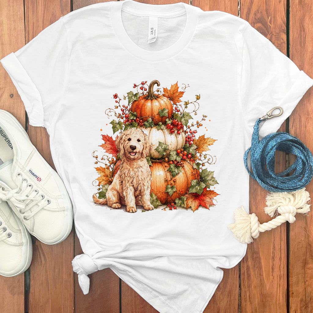 Cream Goldendoodle Pumpkin Ivy T-Shirt in White / S by Puppy Jo