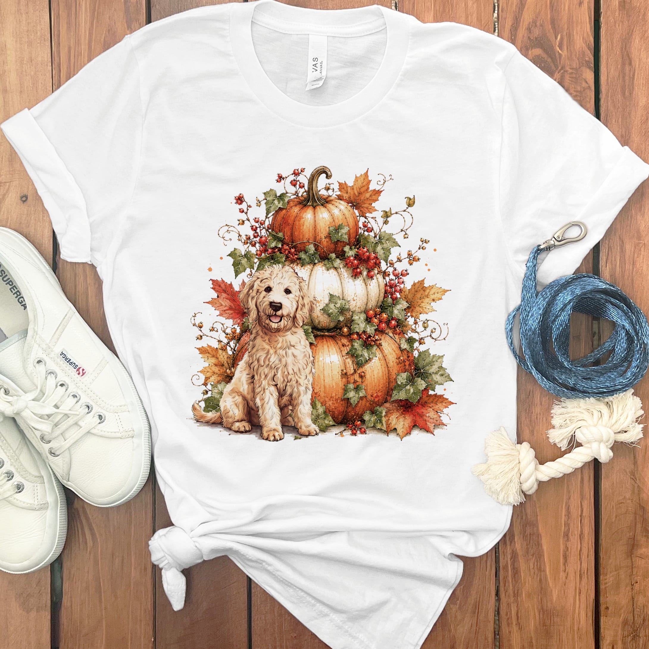 Cream Goldendoodle Pumpkin Ivy T-Shirt in White / S by Puppy Jo