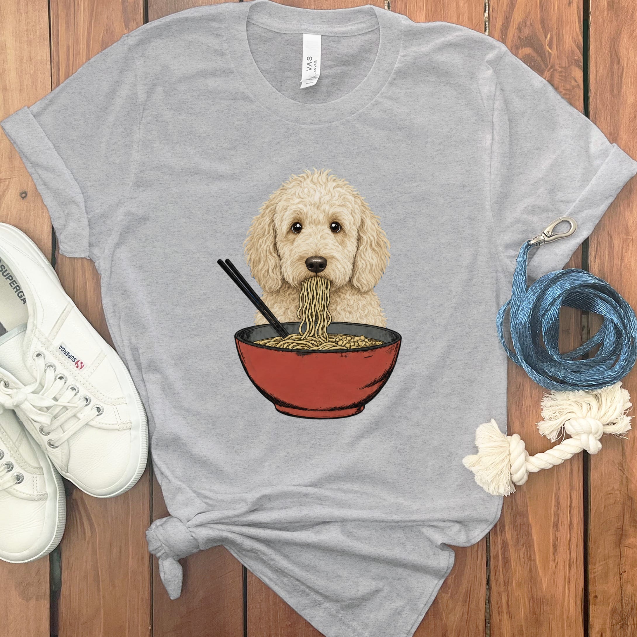 Cream Goldendoodle Ramen T-Shirt in Athletic Heather / S / - by Puppy Jo