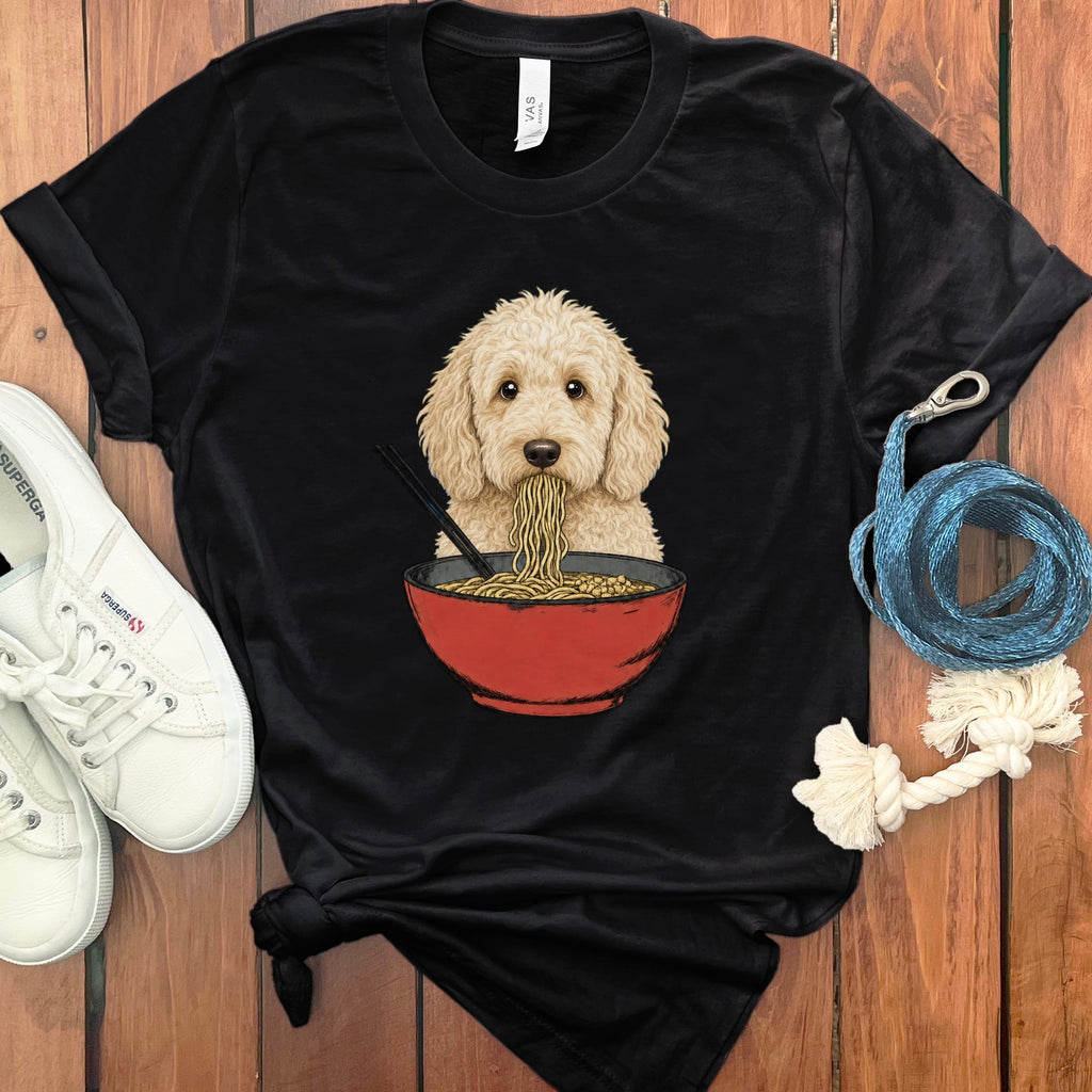 Cream Goldendoodle Ramen T-Shirt in Black / S / - by Puppy Jo