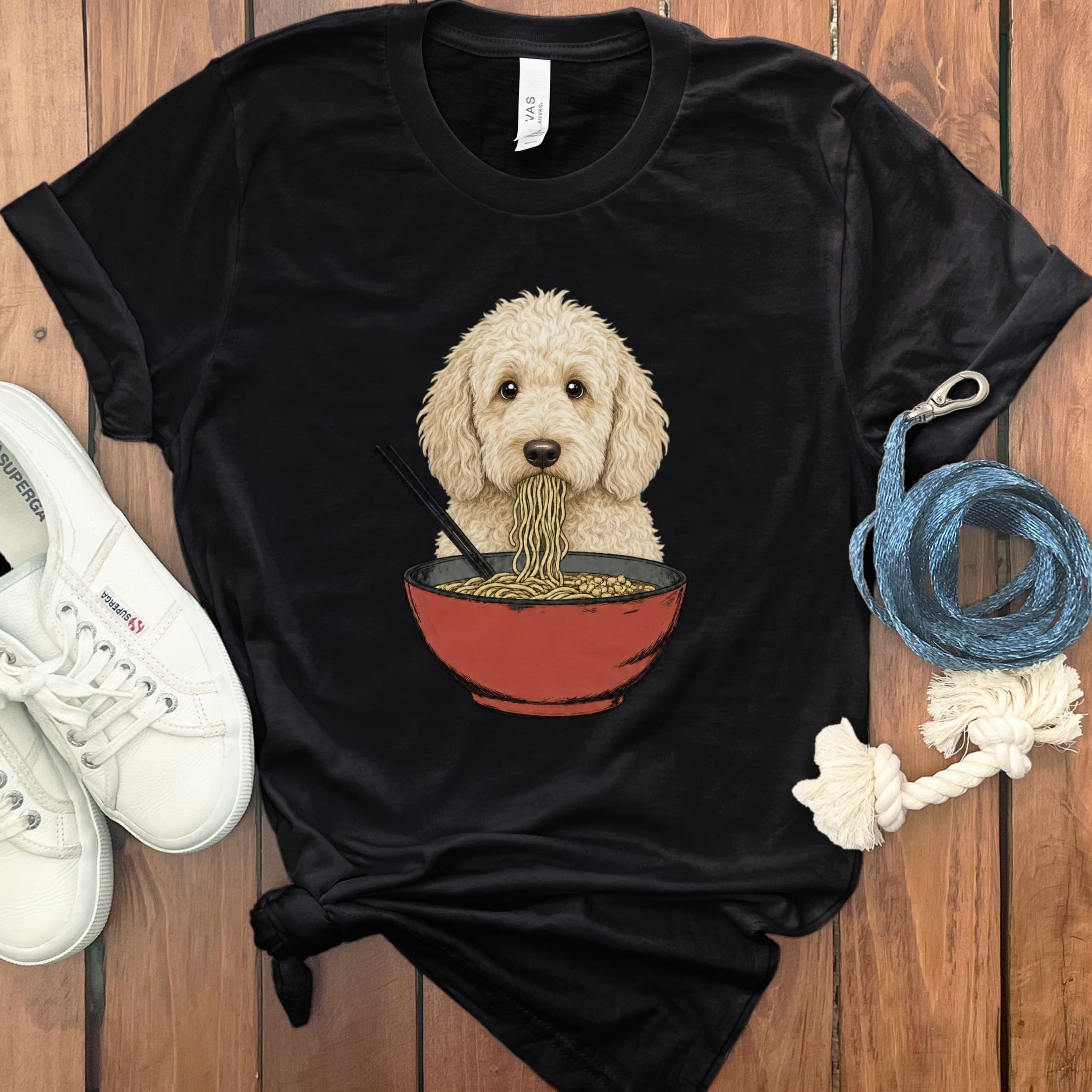 Cream Goldendoodle Ramen T-Shirt in Black / S / - by Puppy Jo