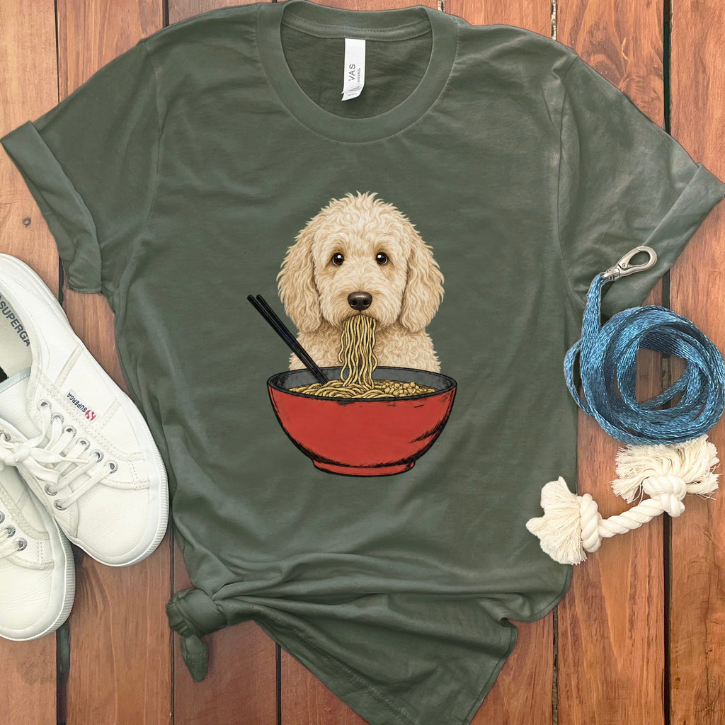 Cream Goldendoodle Ramen T-Shirt in Military Green / S / - by Puppy Jo