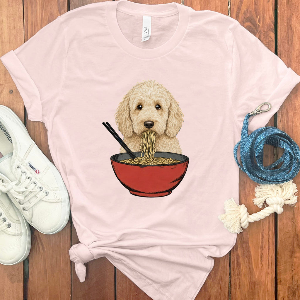 Cream Goldendoodle Ramen T-Shirt in Soft Pink / S / - by Puppy Jo