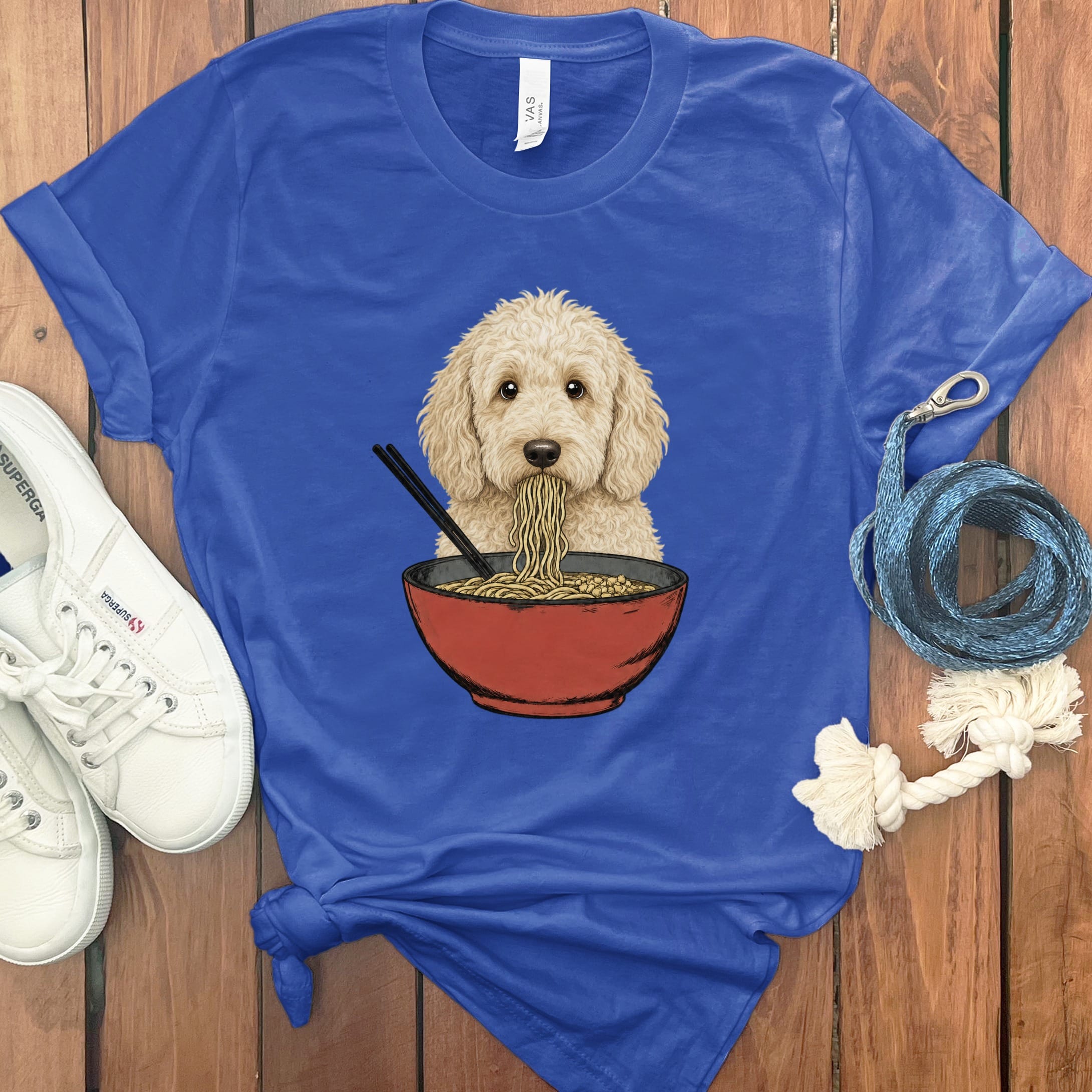 Cream Goldendoodle Ramen T-Shirt in True Royal / S / - by Puppy Jo